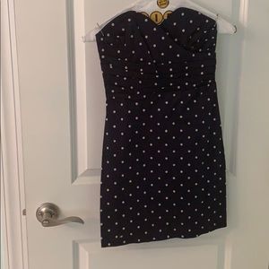 Navy and white polka dot dress